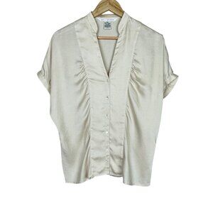 DVF SEARL TEXTURED SATIN BLOUSE DOLMAN SLEEVES